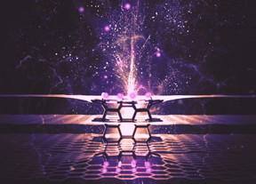 Rice University researchers have expanded their theory on converting graphene into 2D diamond, or diamane. They have determined that a pinpoint of pressure can trigger connections between layers of graphene, rearranging the lattice into cubic diamond. (Credit: Illustration by Pavel Sorokin)