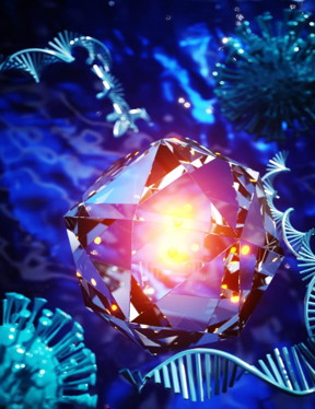 An artist's conception of nanodiamonds used for in vitro diagnostics.

CREDIT
Ella Maru Studio/ UCL

