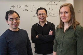 Rice University theoretical physicists (from left) Hsin-Hua Lai, Qimiao Si and Sarah Grefe worked with experimental collaborators at Vienna University of Technology to understand topological features of a nonmagnetic Weyl-Kondo semimetal allowed it to produce a giant Hall effect in the absence of a magnetic field.

CREDIT
Photo by Jeff Fitlow/Rice University