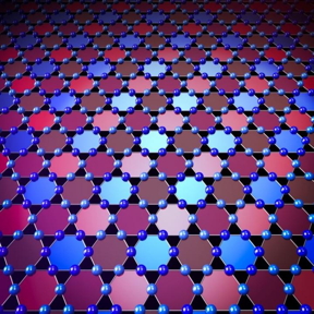 Schematic of the new type of charge order seen in a kagome superconductor material with topological band-structure. The dark and light blue spheres form the kagome lattice, named for its resemblance to a Japanese woven basket pattern. The shade of the color represents the partial distribution of the charge. The distributed colors in the lattice illustrate the unexpected ordering pattern with chirality or handedness as determined by the experiment.

CREDIT
Image by Y.-X. Jiang, J.-X. Yin and M.Z. Hasan, Princeton University