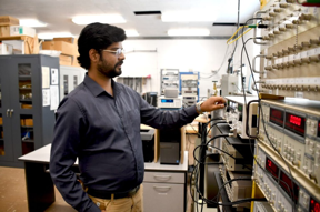 Physics doctoral student Adbhut Gupta in the lab of Jean Heremans at Robeson Hall.

CREDIT
Steven Mackay for Virginia Tech