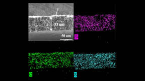 Image shows microstructure and elemental mapping (silicon, oxygen and sulfur) of porous sulfur-containing interlayer after 500 charge-discharge cycles in lithium-sulfur cell.

CREDIT
(Image by Guiliang Xu/Argonne National Laboratory.)